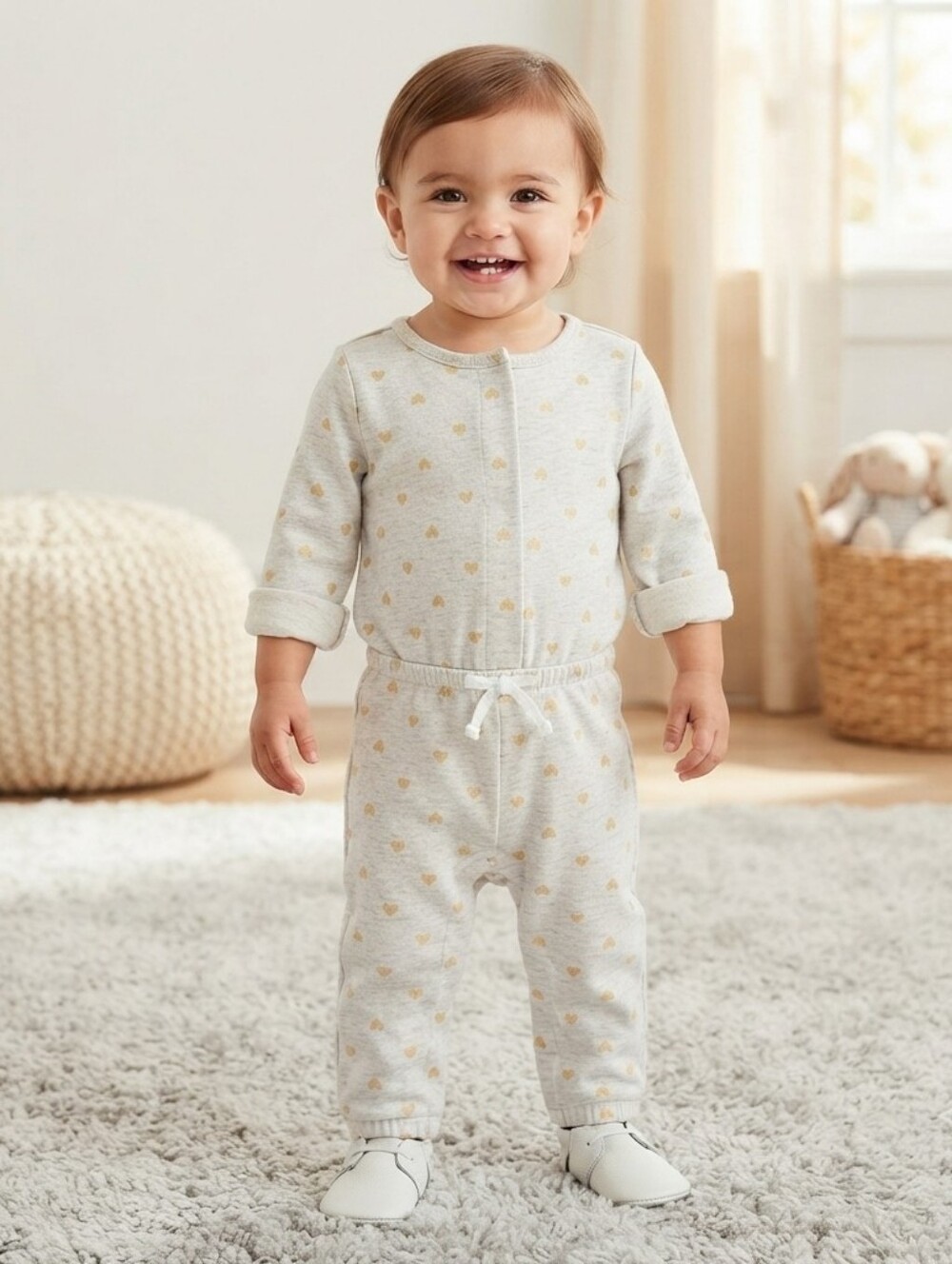 Carter's 12M Gray Baby Onesie with Gold Hearts